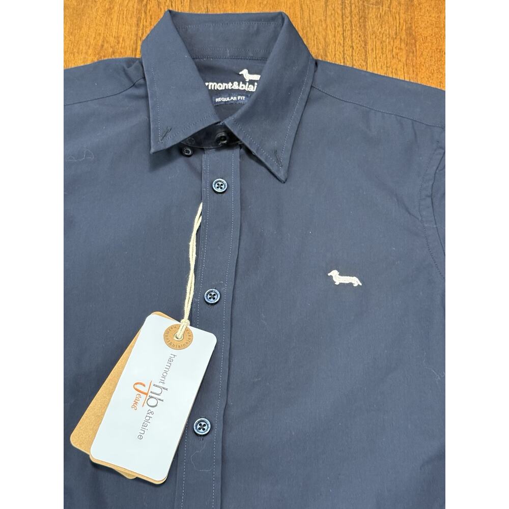 NWT HARMONT & BLAINE Camicia Shirt Camisa Dark Blue REGULAR Fit Sz Small